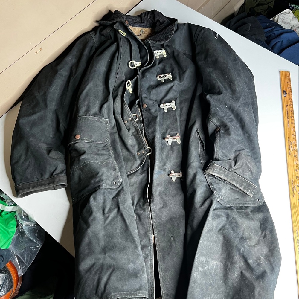 Vintage 30s 40s Janesville The Fireman Canvas Turnout Coat XL Black Firefighter